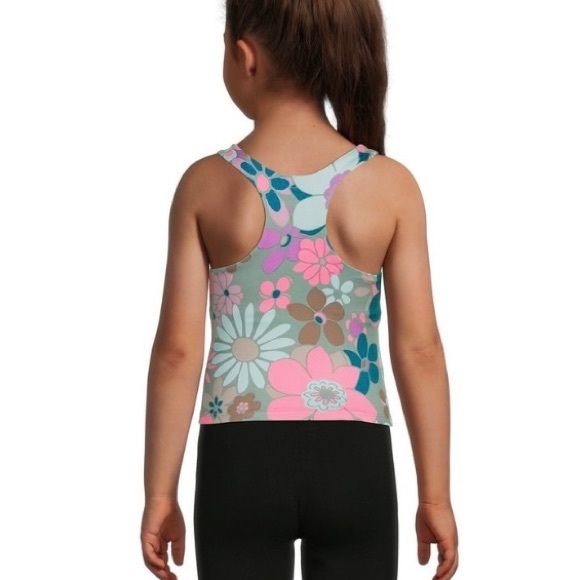 Girls Plus Knit Longline Sport Bra Size XL (14/16)Plus Green Pink Floral - Picture 2 of 10